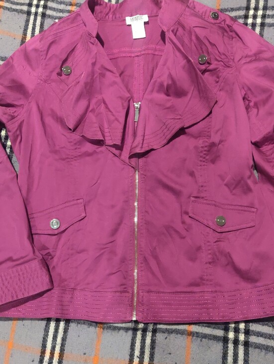 Monroe & Main Jackets & Blazers - Women's Fuchsia Zip-Front Jacket Monroe And Main Cotton Spandex Size L Detailing